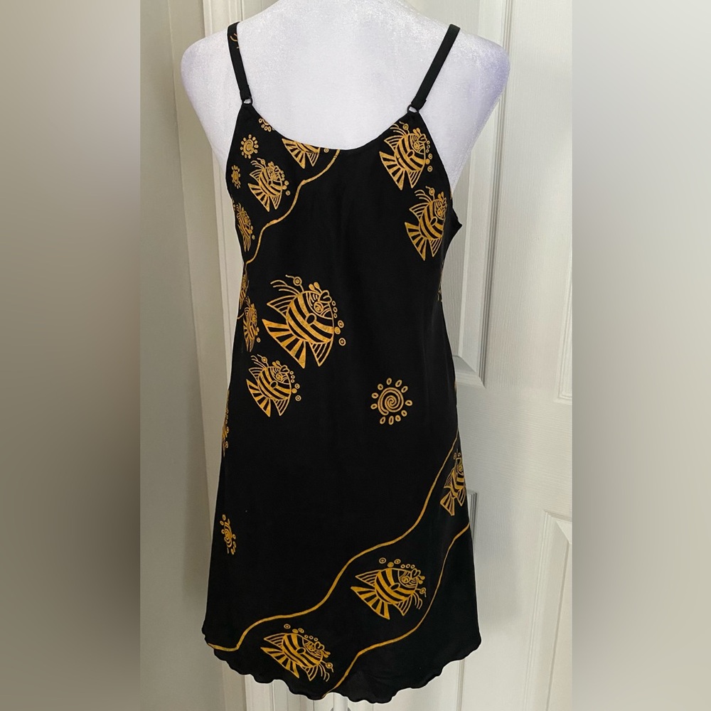 Rima Beachworld Black and Gold Patterned Mini Dress Size Small